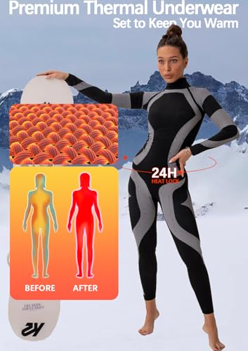 Inno Functional Wear Seamless Thermal Underwear for Women Pj Set Workout Ski Warm Base Layer Cold Weather Yoga Top Bottom