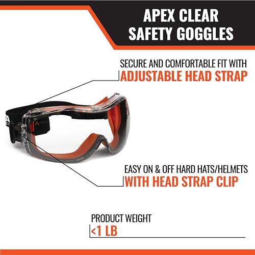 Malta Dynamics Apex Safety Goggles - ANSI Z87 Fog Resistant Safety Goggles for Construction, Anti Scratch Protective Eyewear