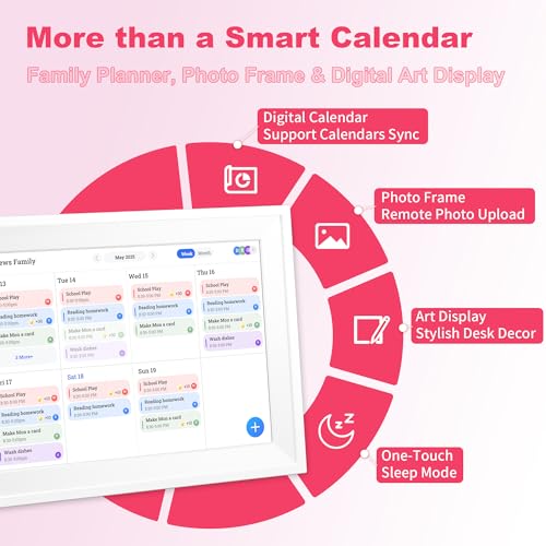 10.1’’ Smart Digital Calendar - Interactive Touch Screen, HD Display, Wall Mountable Family Organizer with Chore Chart, T...