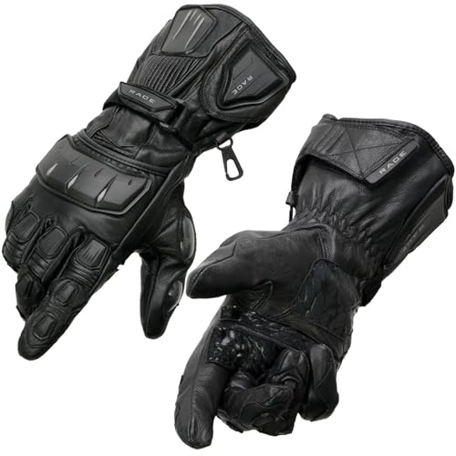 Milwaukee Leather SH717 Men's Black Leather Gauntlet Racing Motorcycle Hand Gloves W/Hard Knuckle Protection Extra Grip Re...