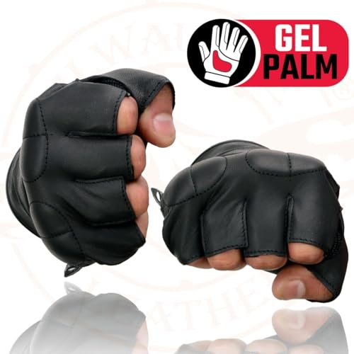 Milwaukee Leather SH462 Men's Black Leather Gel Palm Fingerless Motorcycle Hand Gloves W/Soft and Stylish ‘Knuckle Pads’