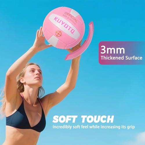 KUYOTQ Pink Outdoor Volleyball Official Size 5 Thickened Surface Soft Leather in&Outdoor Volleyball for Youth Adults,Beach...