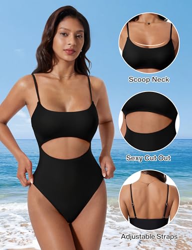 SUUKSESS Women Sexy Cut Out One Piece Swimsuit Tummy Control High Cut Bathing Suit