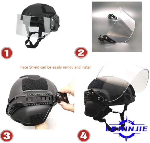 LEJUNJIE Tactical MICH 2000 Fast Helmet with Clear Riot Visor Face Shield Sliding Goggles for Airsoft Paintball CS War Gam...