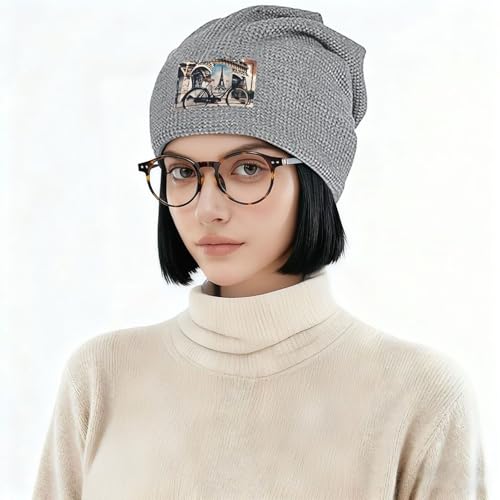 Romantic Paris Eiffel Tower Bycicle Print Lightweight Waffle Pullover Hat Men Women Winter Headwear Outdoor Camping Travel