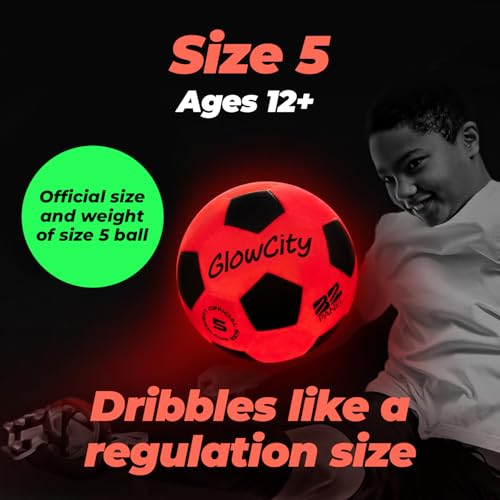 GlowCity Glow in The Dark Soccer Ball - Sizes 3, 4, 5 for Kids, Teens & Adults - Light Up Soccer Ball with 2 LED Lights - ...