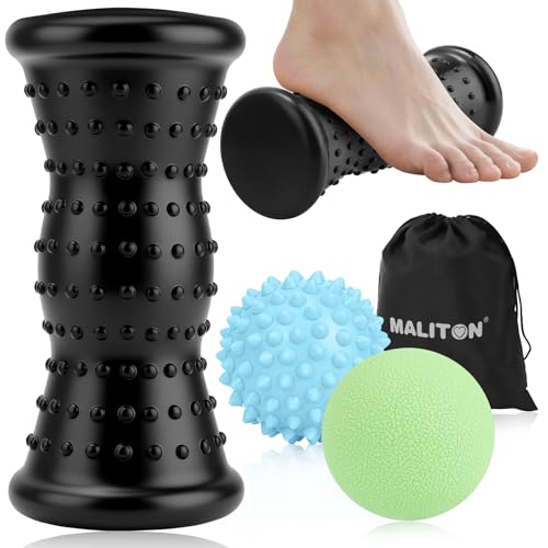 Maliton Massage Ball & Foot Roller - 3-in-1 Set with Spiky Ball, Lacrosse Ball, Massage Roller - Plantar Fasciitis Relief ...