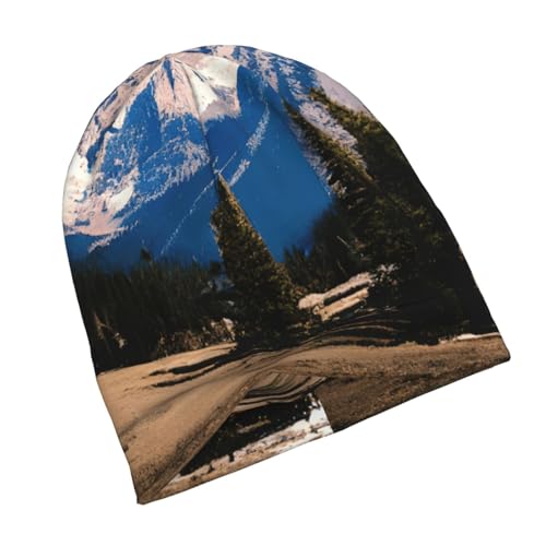 Rocky Mountains Print Winter Beanie Hat Men Women Soft Lightweight Thermal Cap for Outdoor Skiing Wear Black