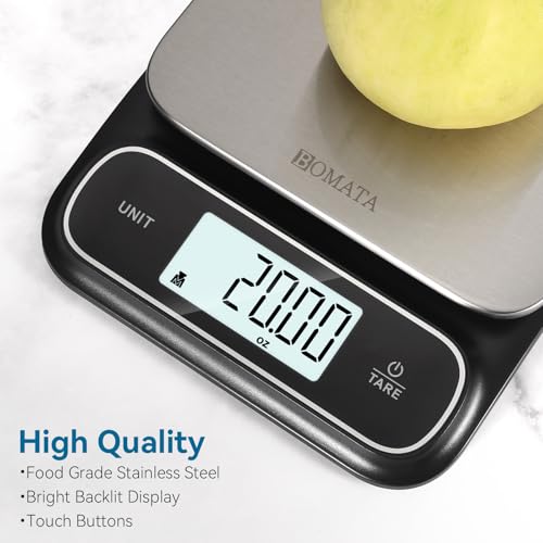 BOMATA Waterproof IPX6 Kitchen Scale, 0.1 g/0.01 oz High Precision, 5 kg/11 lbs, Digital Scale with Backlight, Stainless S...