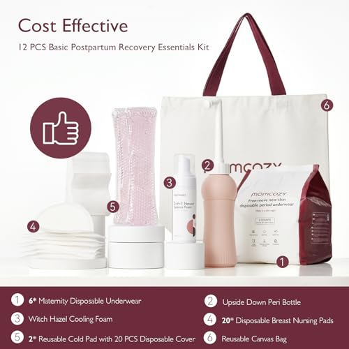 Momcozy Postpartum Recovery Essentials Kit, Labor Delivery Mom Care Kit, Self-Absorbent Disposable Underwear Nipple Nursin...