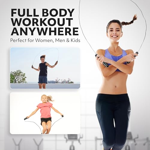 Jump Rope – Speed Jump Rope with Ball Bearings and Adjustable Cable – Jumping Cable for Men, Women, Kids – Ideal for Box, ...