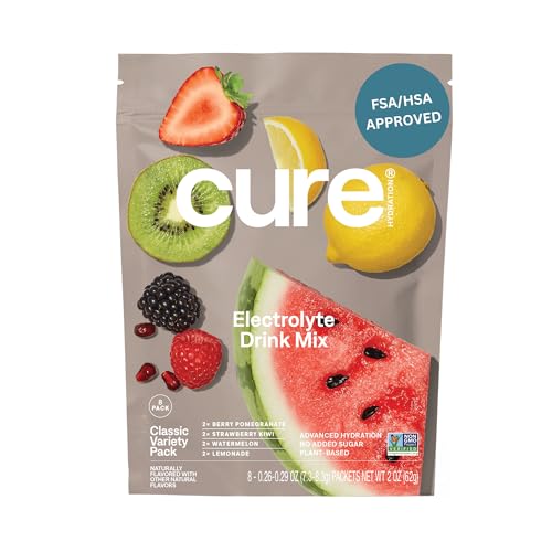 Cure Hydration | Plant-Based Electrolyte Drink Mix | No Added Sugar | FSA-HSA | Dehydration Relief Powder Made with Coconu...