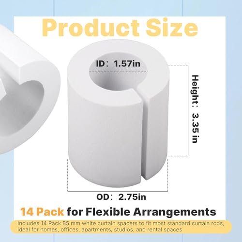 Yudylg 14 Pack Curtain Spacers EVA Foam Rollers – 85 mm White Curtain Shaper for Drapes, Snap-Fit Uniform Spacing Design f...