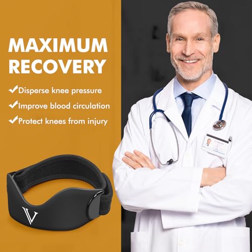 JHVW Silicone Patellar Tendon Support Strap 2-Pack, Knee Brace for Women Men, Adjustable Non-Slip Patella Band Support (Bl...