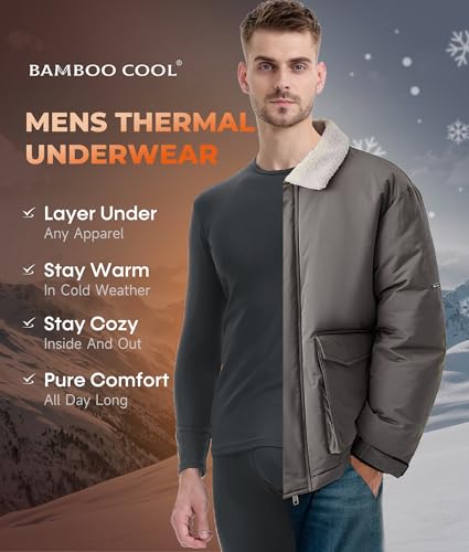 BAMBOO COOL BlazeBoo Men's Thermal Underwear with Soft Fleece Lined Base Layer Cold Weather Top Bottom Gift Set