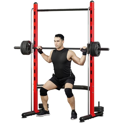 Soozier Squat Rack with Pull-Up Bar, Adjustable Power Rack with Barbell Bar, Multi-Functional Bench Press Rack for Home Gy...
