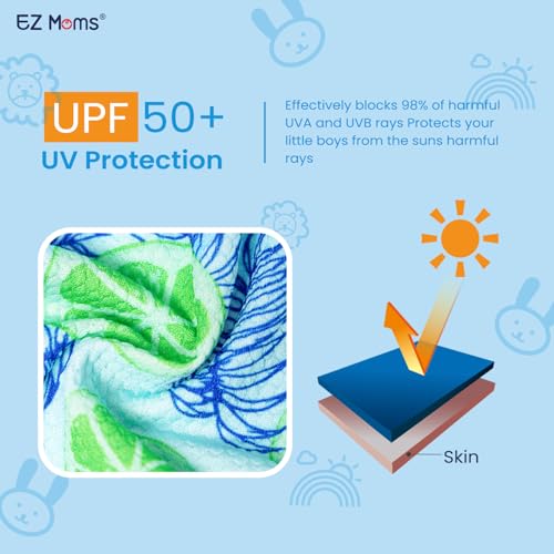 EZ Moms Baby Boy Swimsuit UPF 50+ Long-Sleeve One Piece Zipper Toddler Bathing Suit Baby Beach Wear Sunsuit with a Swim Cap
