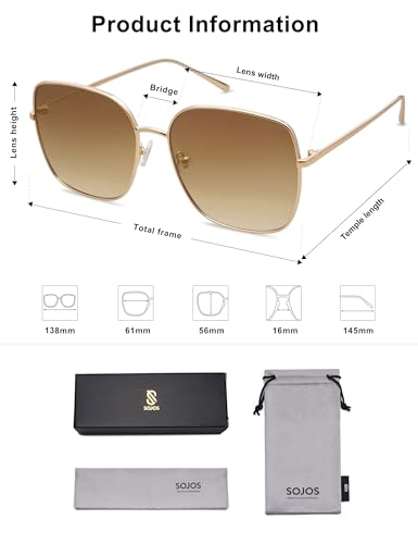 SOJOS Trendy Oversized Square Metal Frame Sunglasses for Women Men Retro Big Flat Lens UV Protection Sunglasses SJ1146
