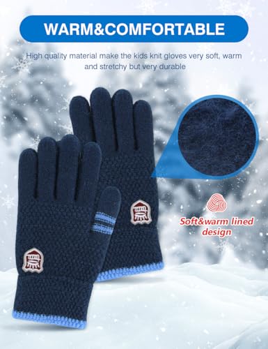 ORVINNER Kids Winter Gloves for Boys - 4 Pairs Soft Fleece Lined Thermal Stretchy Knit Warm Gloves for Cold Weather (2 Bla...