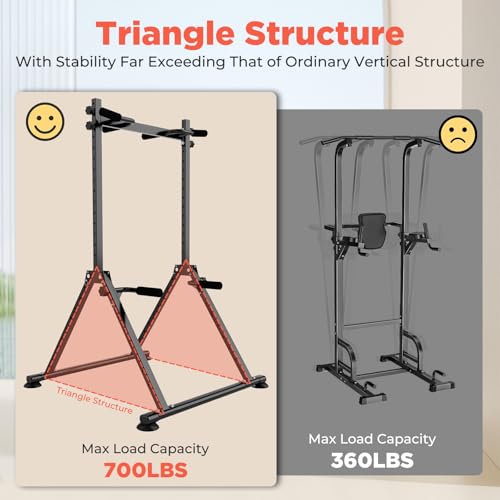 Leasbar Foldable Power Tower Dip Station Pull Up Bar, Multifunction Triangular Structure Pull Up Station Home Gym Strength...
