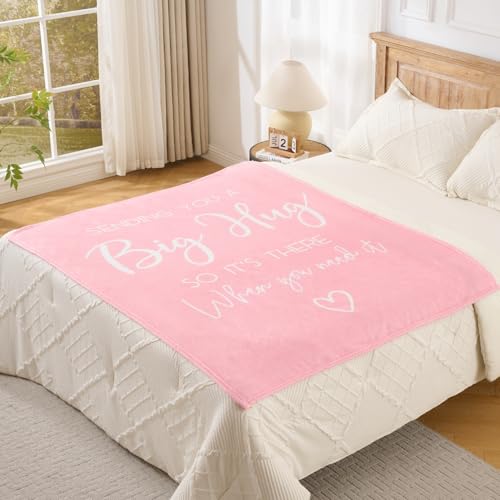 Lussena Thinking of You Gifts for Women Men – Get Well Blanket 50x60 Inch, Pink Flannel Comfort Hug Blanket, Sympathy Thro...