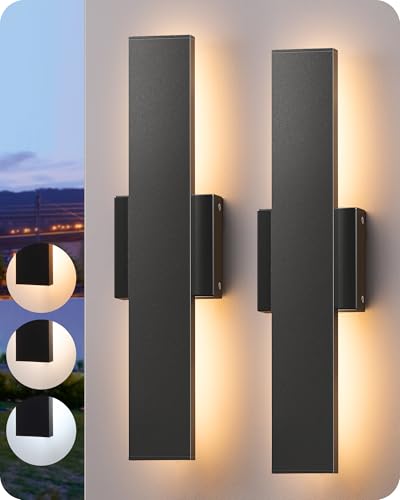 EDISHINE 2 Pack LED Outdoor Wall Lights Dimmable, 3000K 4000K 5000K, 15.7" Modern Black Outdoor Wall Sconce, IP65 Waterpro...