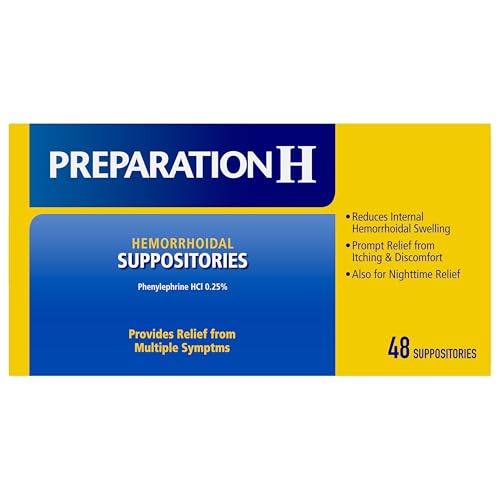PREPARATION H Hemorrhoid Symptom Treatment Suppositories, Burning, Itching and Discomfort Relief (48 Count)