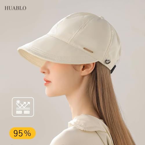 huablo]UPF 50+Womens Sun Hat UV Protection Hiking Fishing Hats Wide Brim Hat Adjustable Ponytail Packable Sun Cap