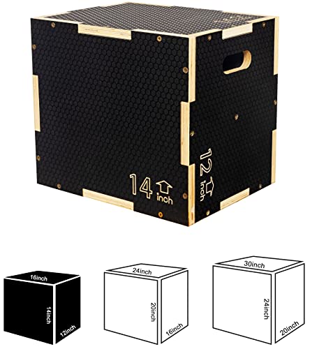 Fitvids 3 in 1 Non-Slip Wooden Plyo Box Jump Exercise Platform, Plyometric Workout Equipment for Home Gym, Training Step B...
