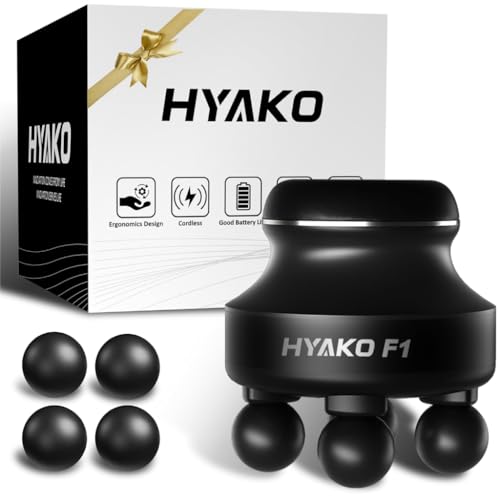 HYAKO F1 4-Heads Handheld Electric Deep Tissue Body Massager – Portable Orbital Professional Muscle Massager Tool for Easi...