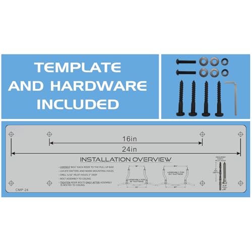 Ceiling Mount Pull Up Bar with Reversible Risers for 16 and 24 Inch Joists with Optimum Grip Spacing by Ultimate Body Press