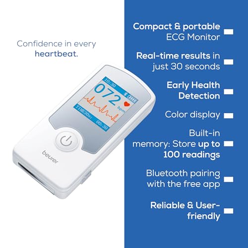 Beurer Cardio Companion EKG Monitor - 3-Lead Portable ECG Machine, Detects Irregular Heart Rhythms, Fast Results in 30 Sec...