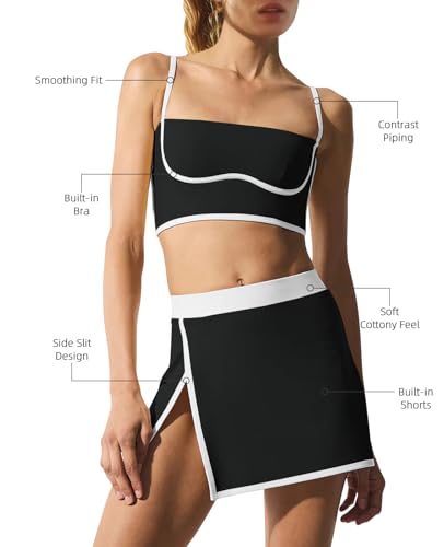 LAMISSCHE Tennis Skirt Sets Women 2 Piece Outfits Yoga Workout Set Skirt and Top Set with Built in Bra & Shorts