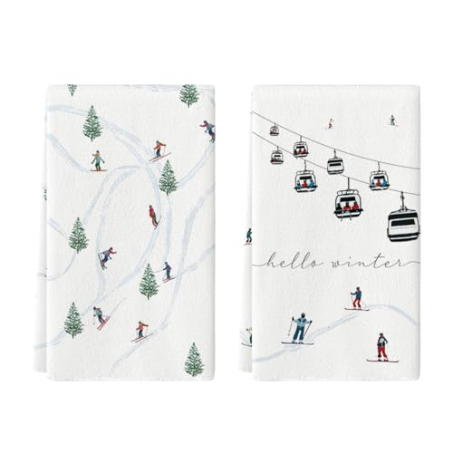 Artoid Mode Xmas Trees Ski Winter Kitchen Towels Dish Towels, 18x26 Inch Farmhouse Christmas Snow Decoration Hand Towels S...