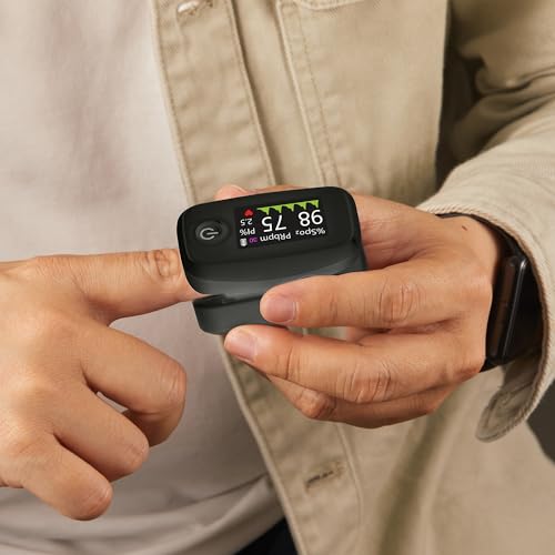 Pulse Oximeter Fingertip, Black, Blood Oxygen Saturation Monitor with TFT Display, SpO2 and Heart Rate Measurement Device