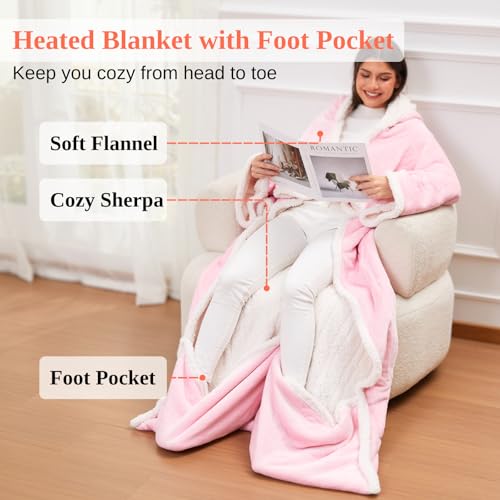 Klaggie Wearable Heated Blanket with Foot Pocket Sleeves, Heated Robe Heated Snuggie, 6 Heating Levels 4 Hours Auto-Off, O...