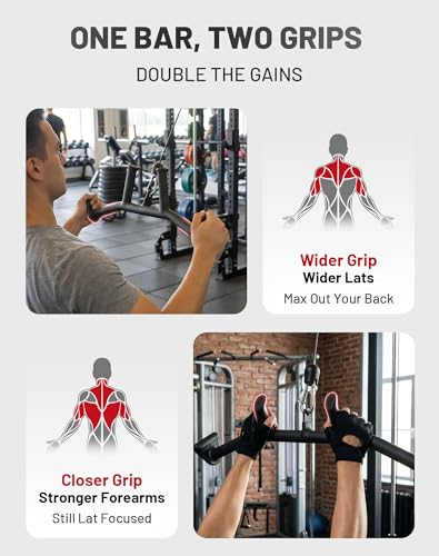 Mikolo 2-in-1 Lat Pulldown Bar, Narrow and Wide Grip Lat Pull Down Attachments for Home Gym,Neutral Grip Cable Machine Att...