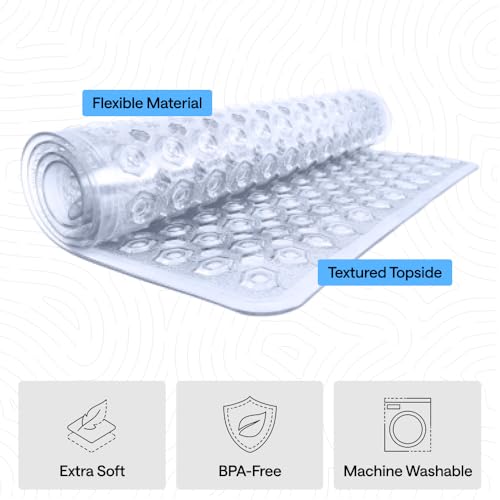 GORILLA GRIP Patented Bath Tub Shower Mat, Machine Washable Bathtub Floor Liner Mats, Suction Cups and Drain Holes to Keep...
