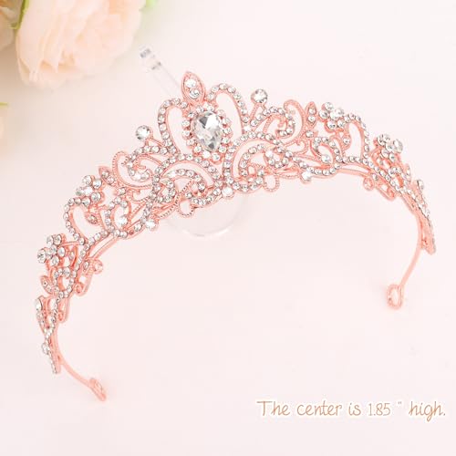 CIEHER Birthday Girl Crown and Sash - Rose Gold Tiara Birthday Decorations for Women and Girls
