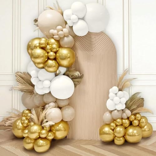 100Pcs White and Gold Balloons 12 Inch White Sand Gold Metallic Latex Balloons Beige Gold Party Balloons for Boho Wedding ...