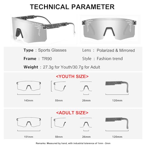 FIXEROS Two Size Polarized Baseball Sunglasses For Adults and Youth Boys Girls Kids UV400 Men Women Cycling Sports Glasses
