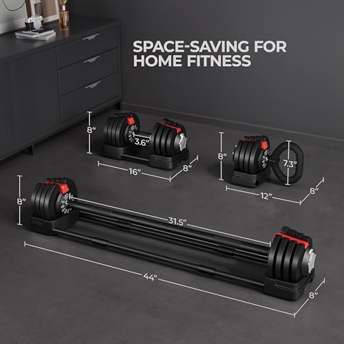 Yaheetech Adjustable Dumbbell Set Free Weight Dumbbells 40lbs/52.5lbs/90lbs Fast Adjust Dumbbells Dumbbell Weight Set, wit...
