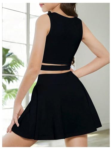 WDIRARA Girl's Workout Outfits Crisscross Crop Tank Top and Flare Skort Skirt Set
