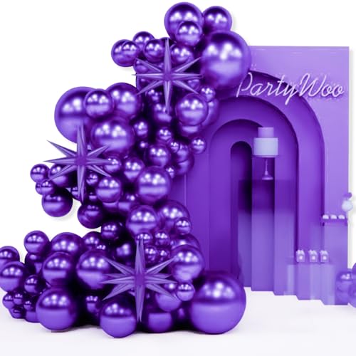 PartyWoo Dark Purple Star Balloons 110pcs Different Sizes 18 12 10 5 Inch Pack 22 Inch Purple Spike Star Explosion Foil My...