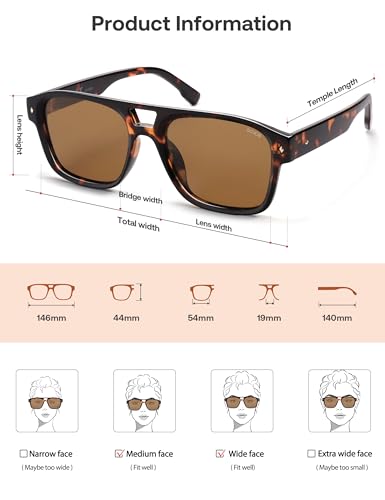 SOJOS Retro Square Polarized Aviator Sunglasses Womens Mens, Trendy Aviators Shades SJ2604