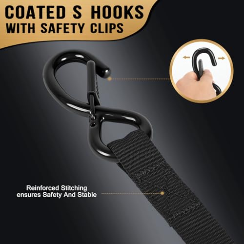 IAZZCO Ratchet Straps - Heavy Duty Tie Downs Straps - 1 Inch x 15 Feet 4 Pack - Safety S Hooks & Soft Loops, 1800LBS Break...