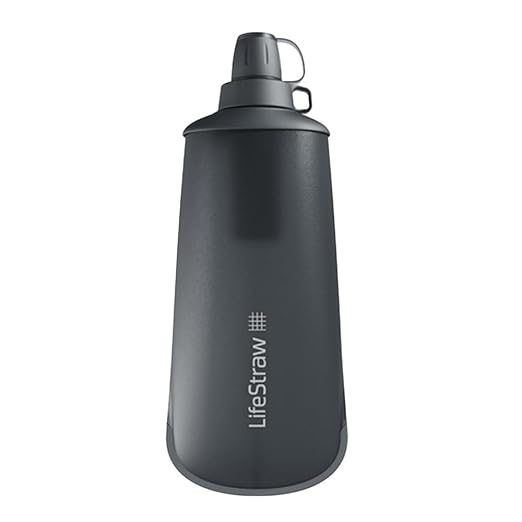 LifeStraw Peak Series - Collapsible Squeeze Bottle Water Filter System – 650ml for Trail Running, Through Hiking, Travel, Cycling, and Fishing, Dark Mountain Gray