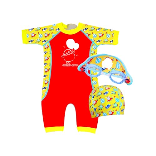 6-12 Months Old Toddler & Kids Thermal Swimsuit with UPF50+, Anti-Fog Goggles & Comfy Swim Cap, 3-Piece Swim Gear Bundle f...