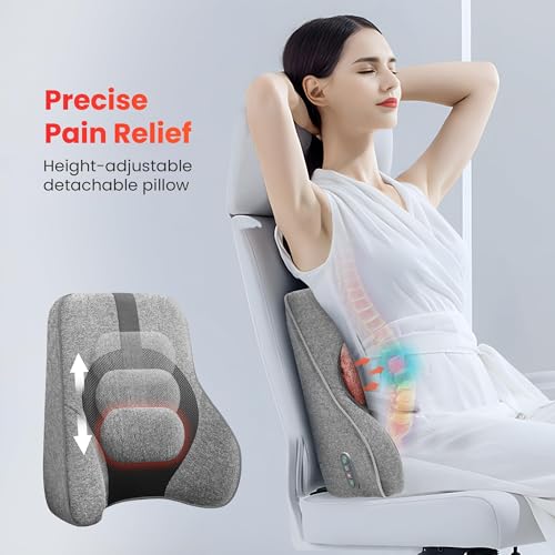 COMFIER Back Lumbar Support Pillow for Office,Car,Heated Back Support with 4 Shiatsu Massage Heads & Heating Function, Mem...