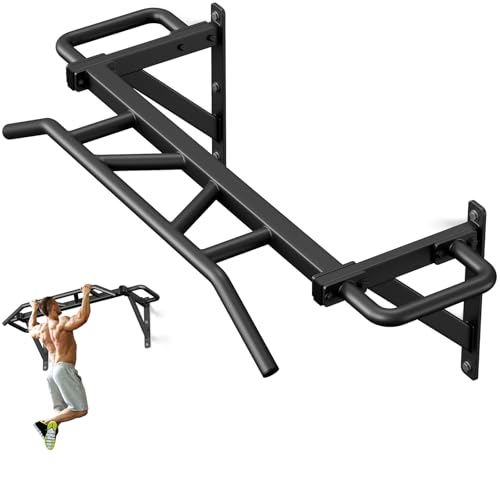 Jusgym Heavy Duty Pull Up Bar with 14 Grip Positions, Strength Training Pull-Up Bars for Home Gym, Wall Mounted, Joist Mou...